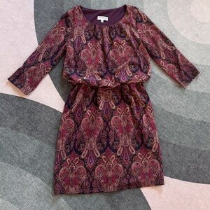 Burgundy Paisley 3/4 sleeve Dress